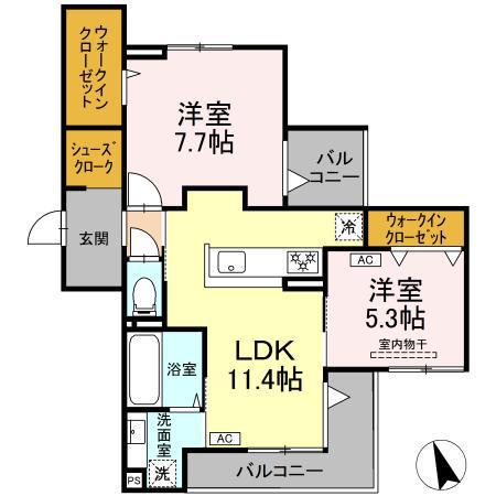 シェーンブルーメ横浜(2LDK/3階)の間取り写真