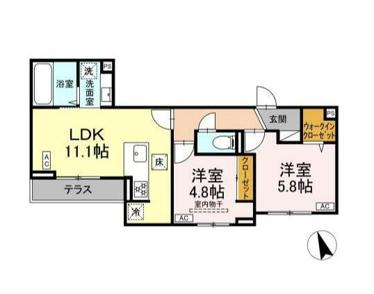 シェーンブルーメ横浜(2LDK/1階)の間取り写真