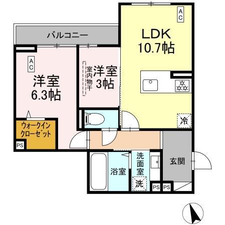 シェーンブルーメ横浜(2LDK/2階)の間取り写真