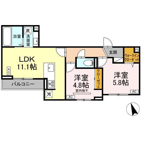シェーンブルーメ横浜(2LDK/3階)の間取り写真