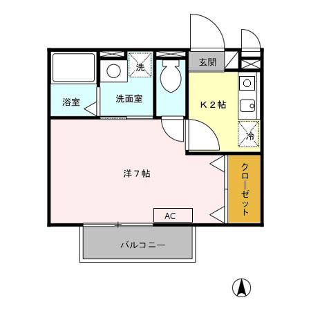 アレーナスM(1K/1階)の間取り写真