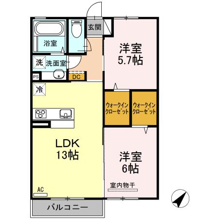 メルヴェーユ湘南(2LDK/2階)の間取り写真