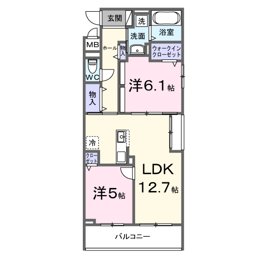 グランツ ヴァルト(2LDK/3階)の間取り写真