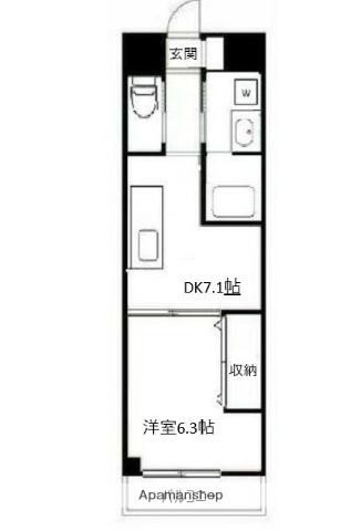 ウィンビュ三ツ沢(1DK/3階)の間取り写真