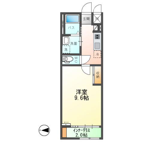 グランディール小田原(1K/1階)の間取り写真