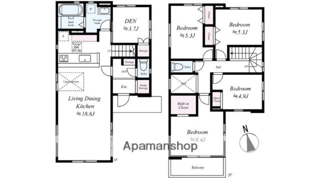 東海道本線 茅ケ崎駅 バス乗車時間：6分 町屋バス停で下車 徒歩44分 2階建 築1年(4SLDK)の間取り写真