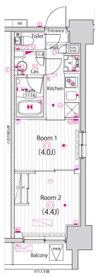 ガーラ・ステーション川崎平間(2K/4階)の間取り写真
