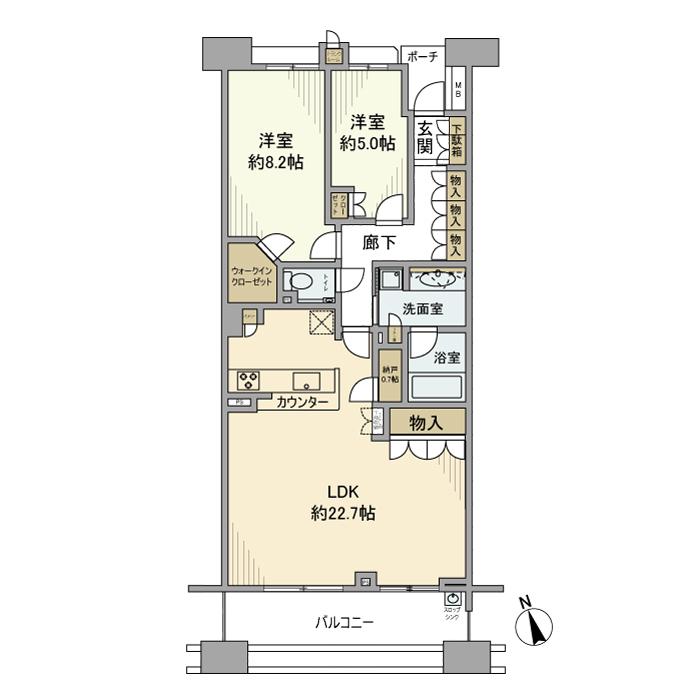 港北センターヒルズC棟(2LDK/4階)の間取り写真