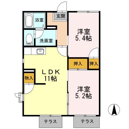 サンモール清水D(2LDK/1階)の間取り写真