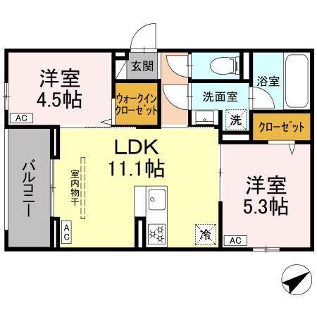 アルスフィルド相模原(2LDK/2階)の間取り写真