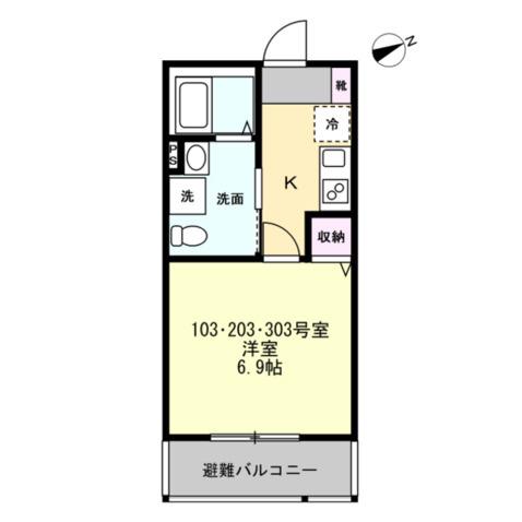 ベイフォンテ辻堂(1K/2階)の間取り写真