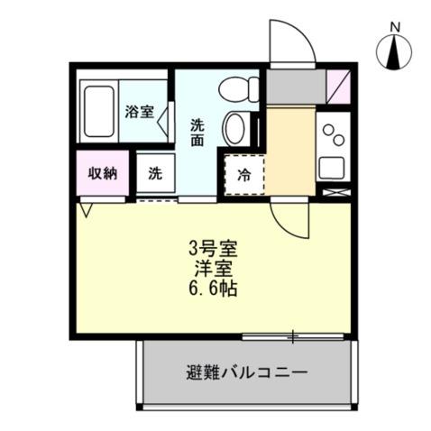 ベイルーム大和中央(1K/3階)の間取り写真