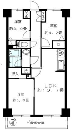 HARU菊名Ⅰ・Ⅱ(3LDK/3階)の間取り写真