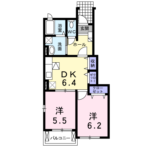 フェリーチェⅠ(2DK/1階)の間取り写真