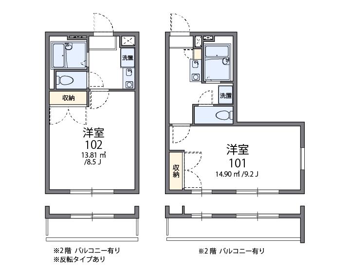 レオパレスベルヴィル湘南(1K/1階)の間取り写真