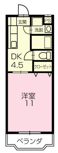 クラスト五番館 1台付き(1K/1階)の間取り写真