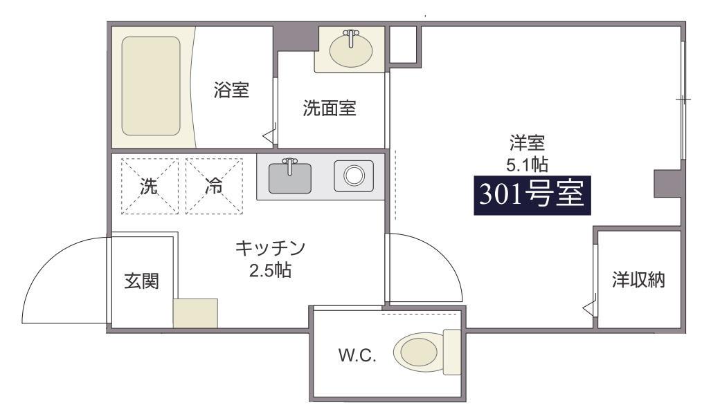 ベルメゾンⅡ(1K/3階)の間取り写真