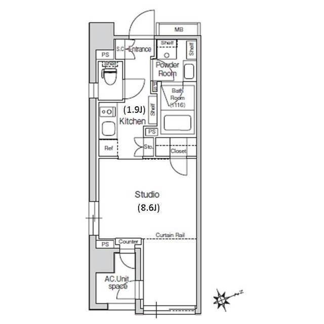 スタイリオ元住吉Ⅱ(1K/6階)の間取り写真