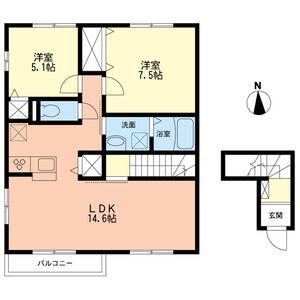 リアン湘南(2LDK/2階)の間取り写真