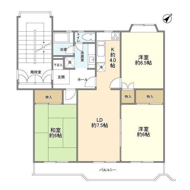 宮前平アベリア4号棟(3LDK/5階)の間取り写真