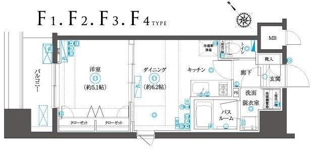 ZOOM横浜SQUARE(1DK/11階)の間取り写真