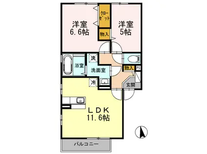 WIT小田原(2LDK/2階)の間取り写真