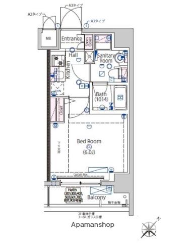 ラヴェニール東神奈川(1K/7階)の間取り写真