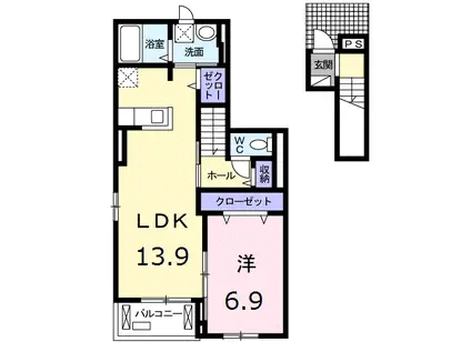 アルコバレーニⅢ(1LDK/2階)の間取り写真