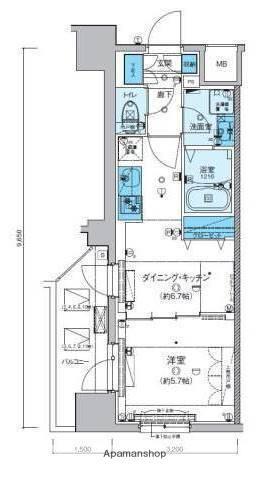リヴシティ横濱新川町弐番館(1DK/11階)の間取り写真