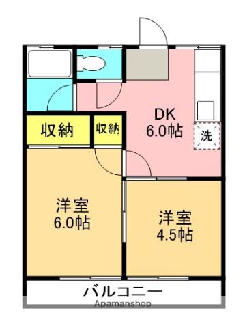 グリーンヒルハイム(2DK/2階)の間取り写真