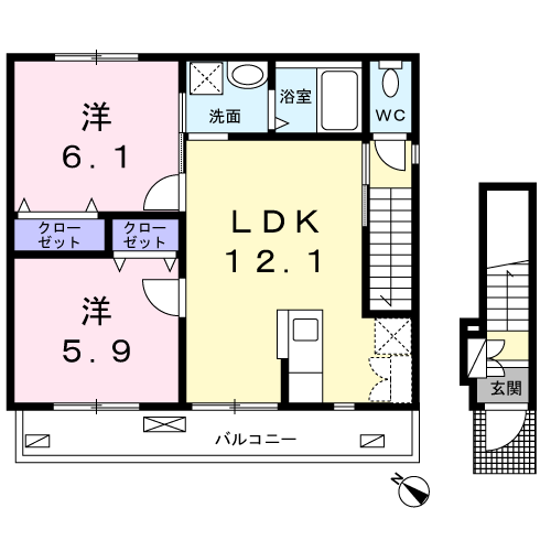 鵠沼アパートB(2LDK/2階)の間取り写真