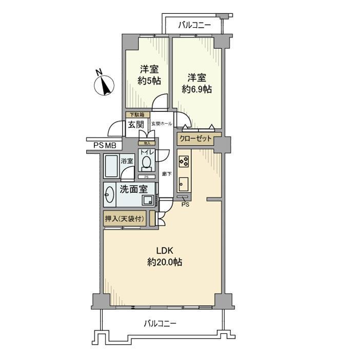 戸塚ハイライズB棟(2LDK/8階)の間取り写真