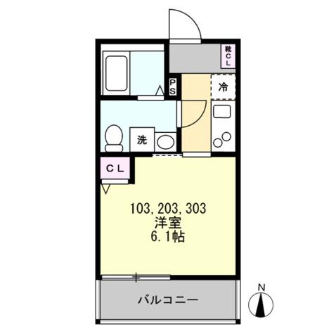 カルヴィ川崎(1K/3階)の間取り写真
