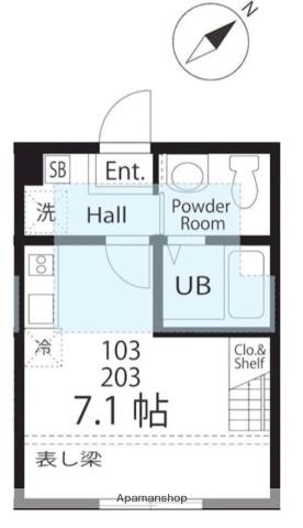ハーミットクラブハウスシーズン(ワンルーム/1階)の間取り写真