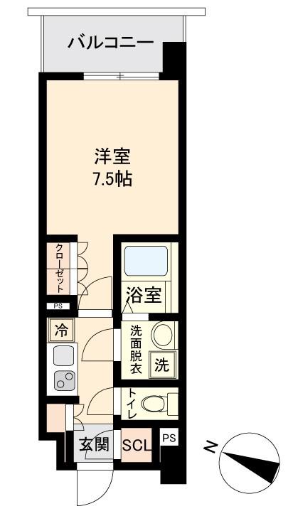 オープンブルーム二子(1K/3階)の間取り写真