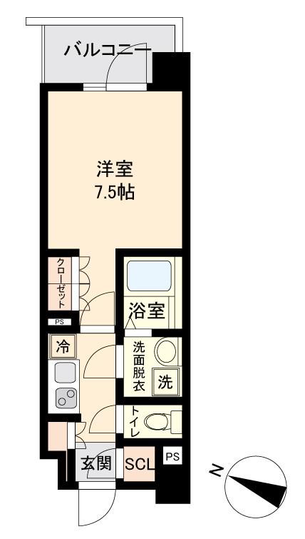 オープンブルーム二子(1K/4階)の間取り写真