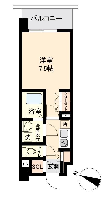 オープンブルーム二子(1K/5階)の間取り写真