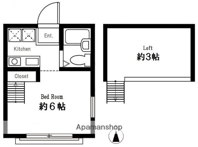 ハーミットクラブハウス峰岡 B(ワンルーム/2階)の間取り写真
