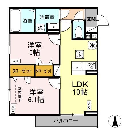 D PAINA殿町(2LDK/1階)の間取り写真