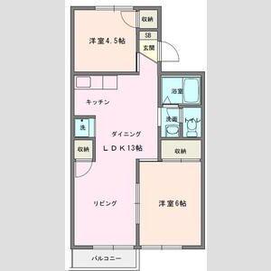 ラドンシティー鶴巻B(2LDK/1階)の間取り写真