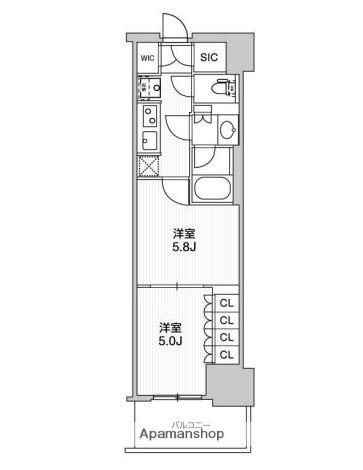 WORVE横浜伊勢佐木町(2K/15階)の間取り写真