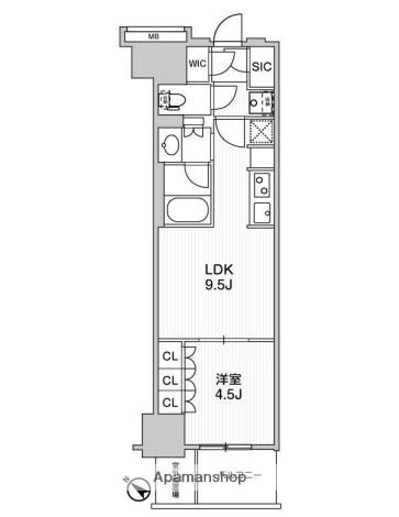 WORVE横浜伊勢佐木町(1LDK/15階)の間取り写真