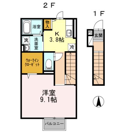 桜アベニュー(1K/2階)の間取り写真