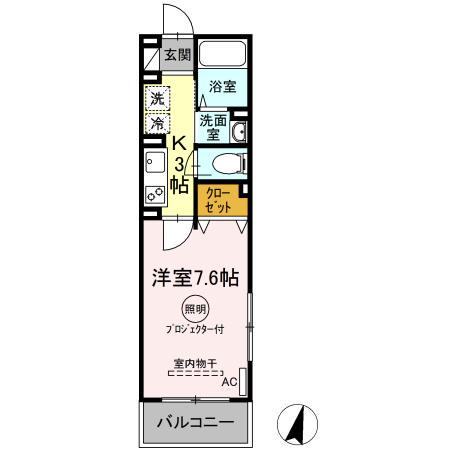 セジュール AOBA ボヌール(1K/2階)の間取り写真