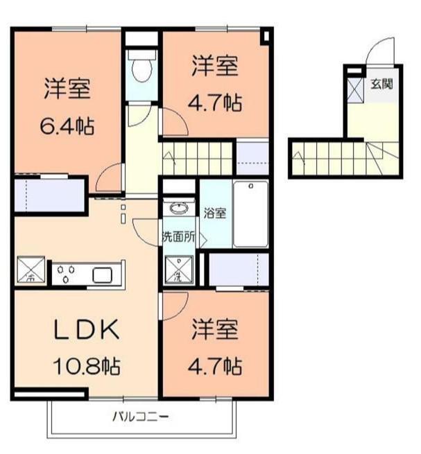 ソレイユ湘南太平台A(3LDK/2階)の間取り写真