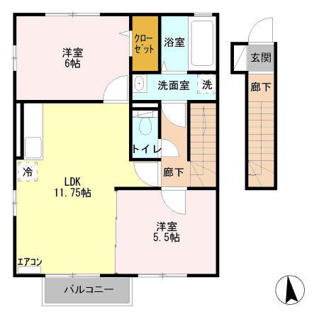横浜線 相模原駅 徒歩16分 2階建 築17年(2LDK/2階)の間取り写真