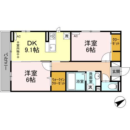 TKMーⅠ(2DK/2階)の間取り写真