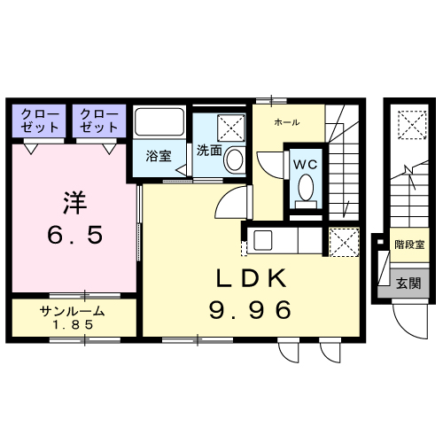 ソレイユメゾン(1LDK/2階)の間取り写真