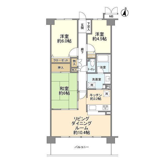 サンヴェール横浜港南台(3LDK/3階)の間取り写真