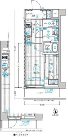 ブライズ宮崎台(1K/2階)の間取り写真